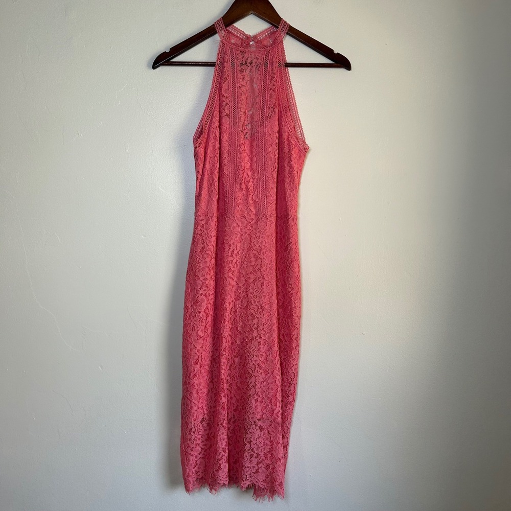 EUC Express Dress Halter Lace Midi‎ Size 4 Pink Open Back Cocktail